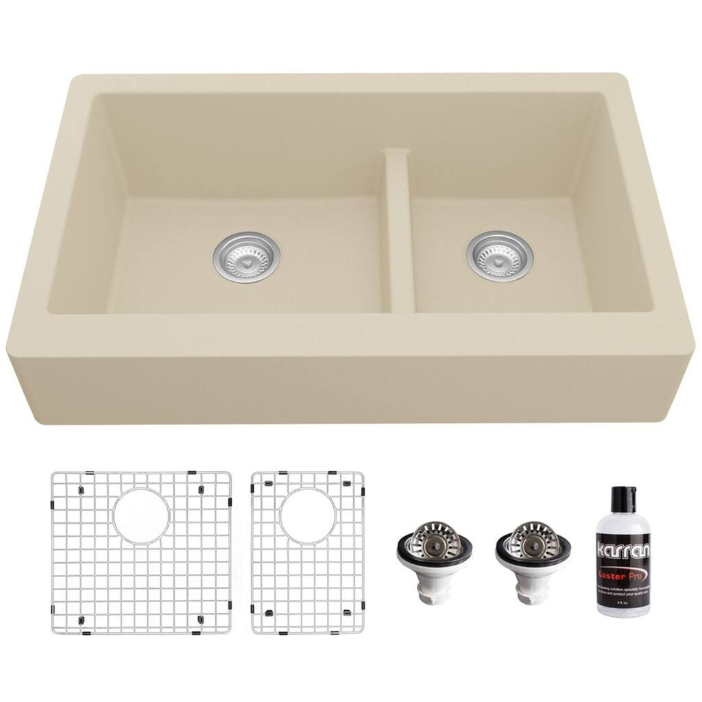 Karran USA QAR-760-PK1 Quartz QAR 34" Farmhouse Double Basin Quartz