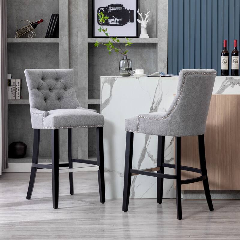 Carter 29" Linen Fabric Tufted Upholstered Bar Stool (Set of 2) - N/A
