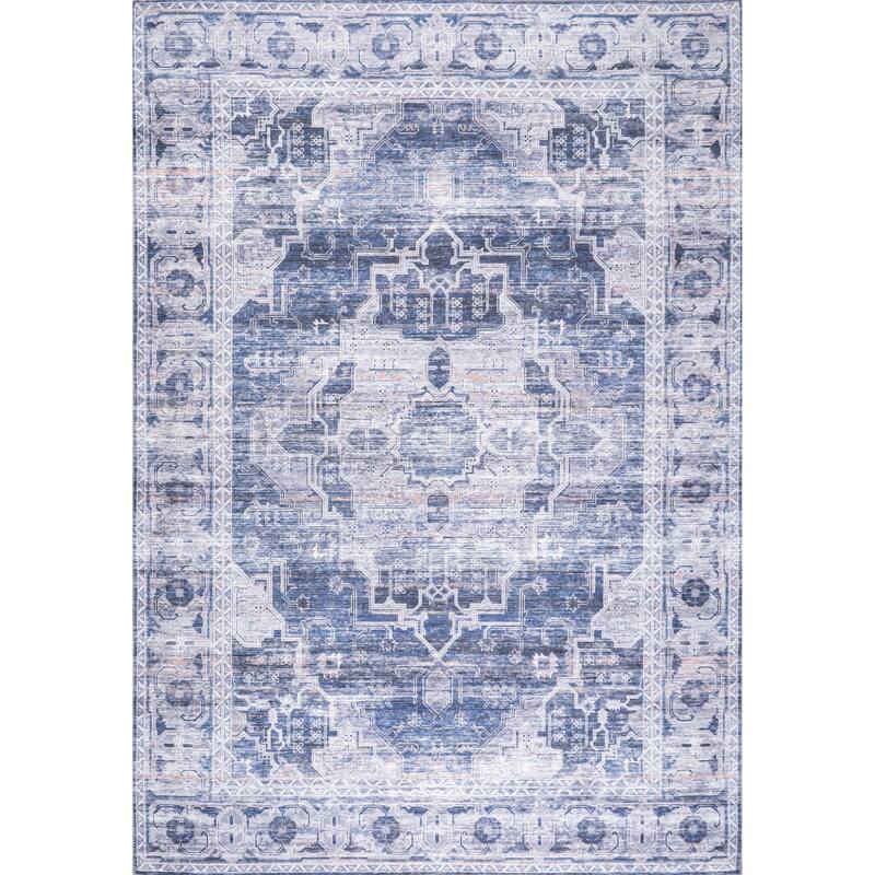 JONATHAN Y Dalyan Ornate Medallion Machine Washable Area Rug - 9 X 12 - Navy/Cream