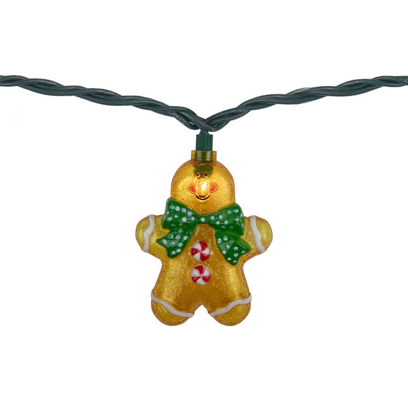 10ct Gingerbread Man Christmas Lights, Clear Lights, Green Wire