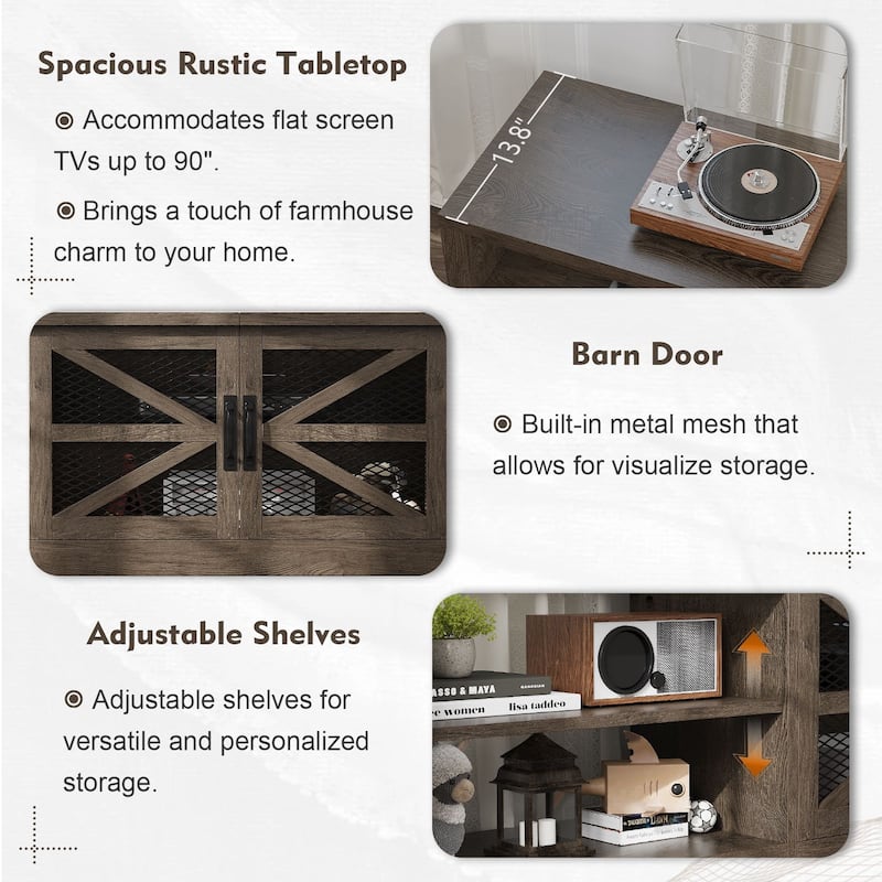 Gymojoy 78.7" Farmhouse TV Stand with LED Lights, Rustic Entertainment Center for 55-90" TV, Wood Media Console. - 78"W.