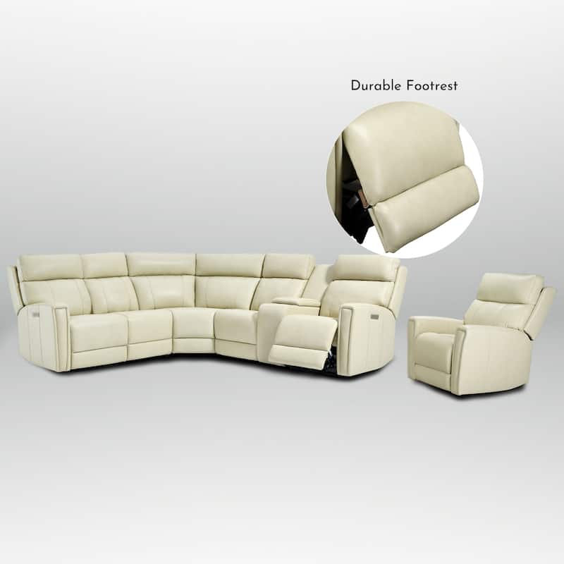 104" W 6 Seater Genuine Leather Power Sectional and 39" W Recliner Set with Zero Gravity, USB Ports, 2 Stationary Armlesschairs