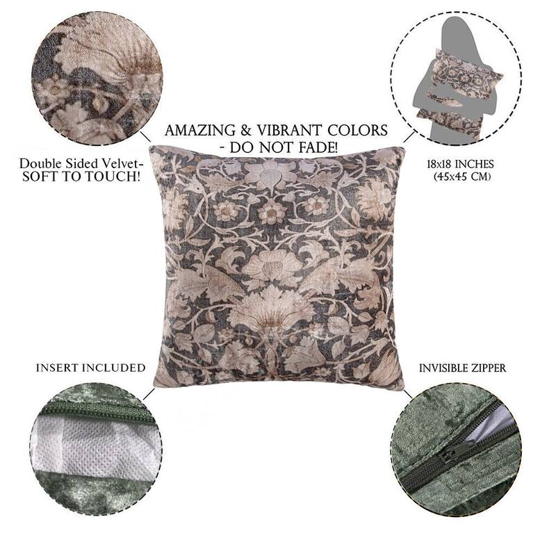 Baroque Leaf Velvet Embroidered Square Decorative Throw Pillow