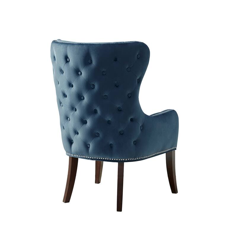 Roomfitters Wingback Accent Chair with Button Tufted Back, Upholstered Lounge Chair with Nailhead Trim and Solid Wood Legs, Blue