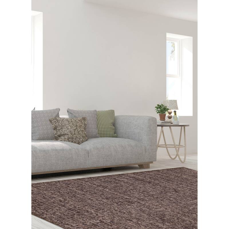 ECARPETGALLERY Braid weave Sienna Dark Brown Wool Kilim - 8'0 x 10'0