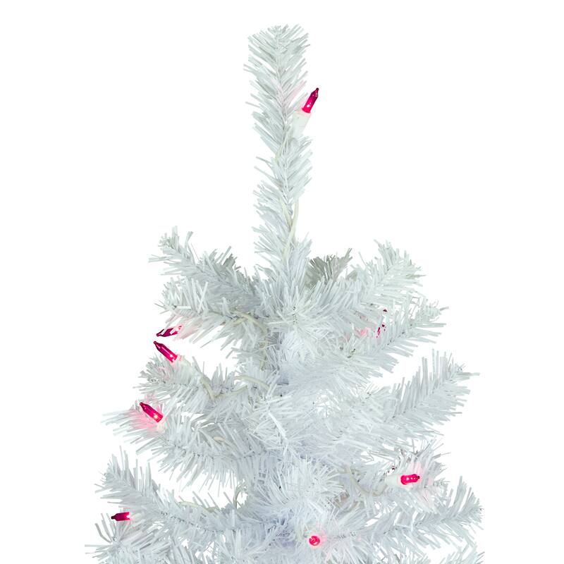 6.5' Woodbury White Pine Pencil Artificial Christmas Tree, Pink Lights - 6.5 Foot