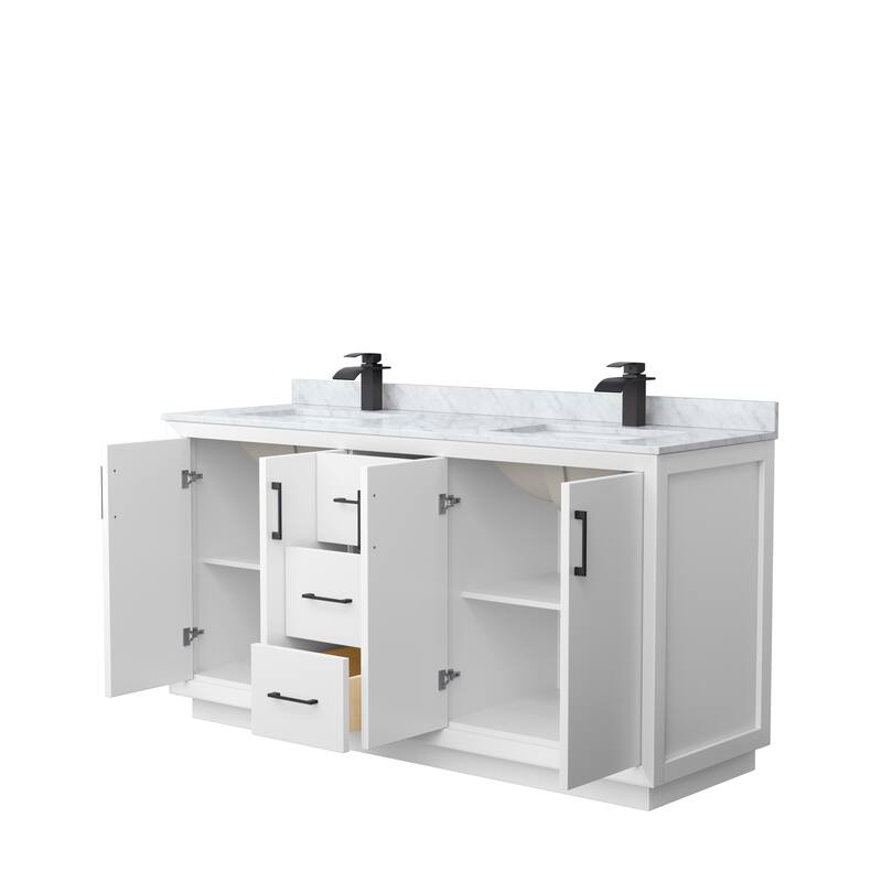 Strada 66-Inch Double Vanity Set, Carrara Marble Top
