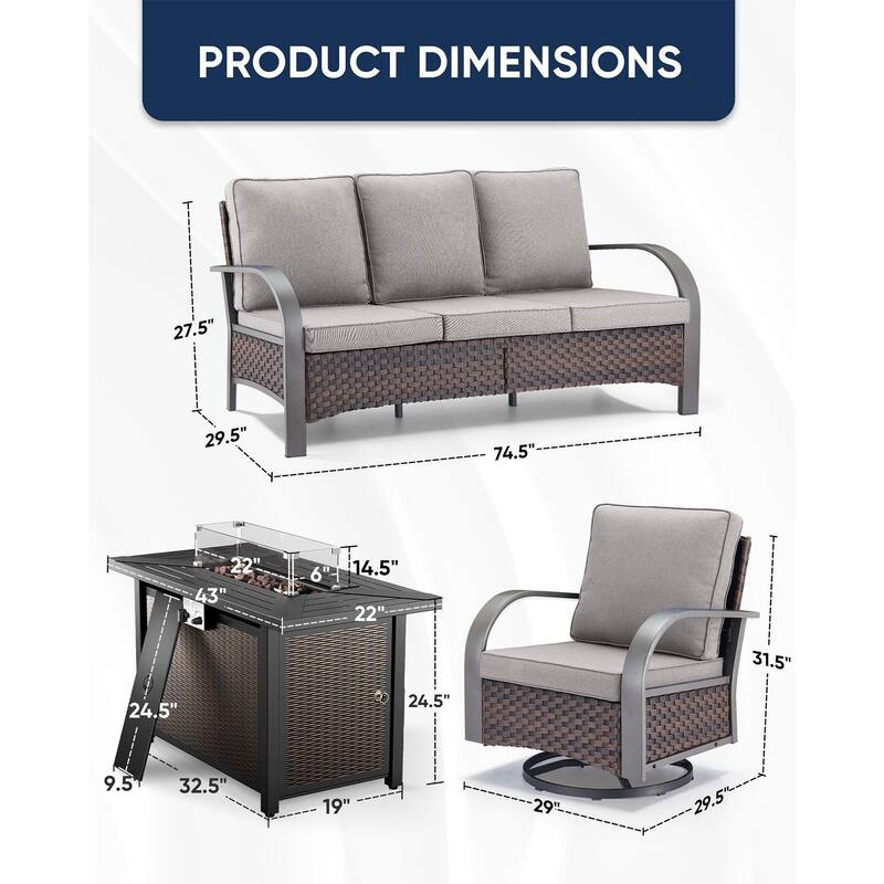 Propane Fire Pit with Outdoor Patio Funiture Set