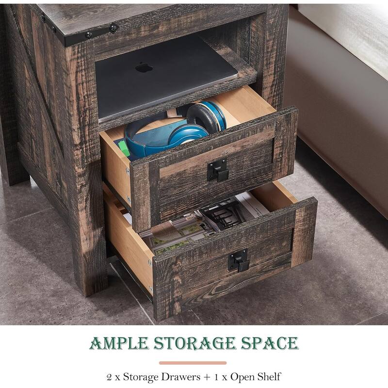 Modern Side Table with Charging Station, Nightstand, End Table