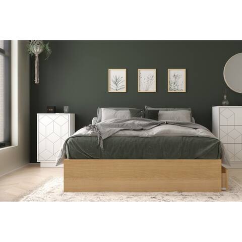 Albatros Storage Bedroom Set with Nightstand, Natural Maple and White