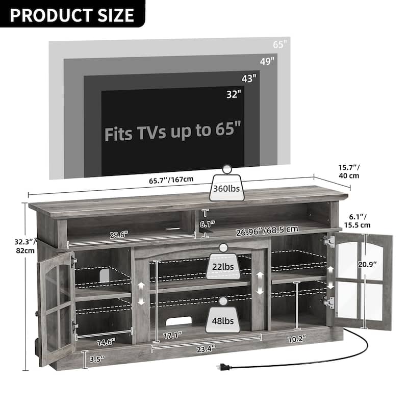 Moasis Farmhouse 65" Highboy LED TV Stand, Entertainment Center Media Console for TV up to 65"