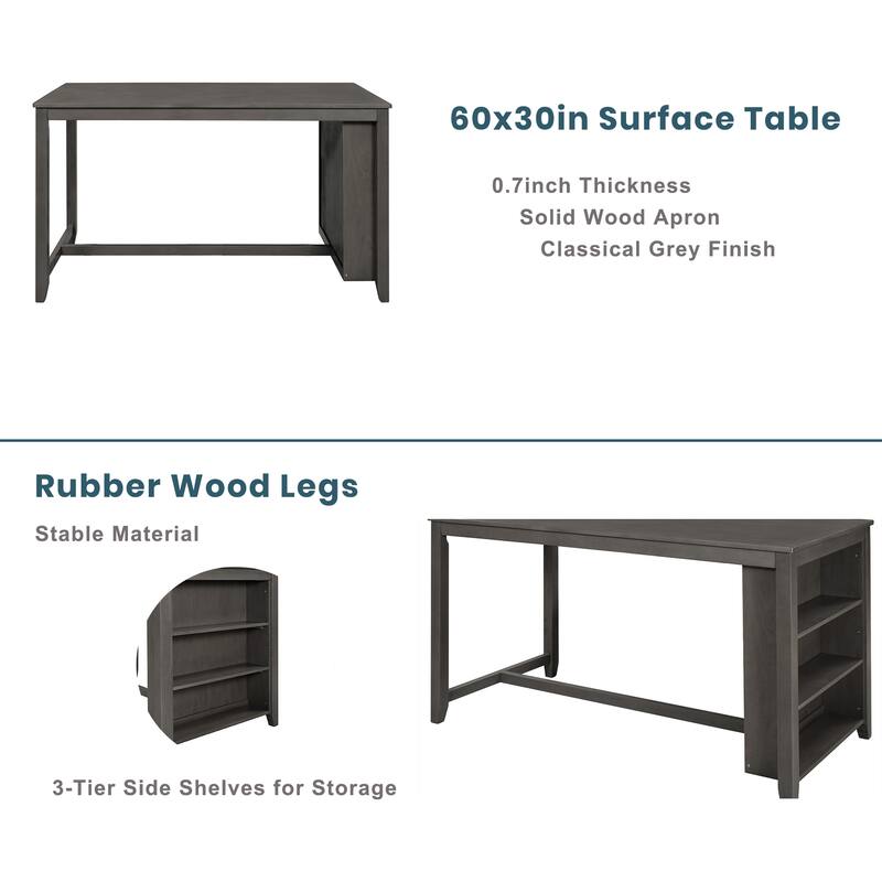 Roomfitters 5-Piece Counter Height Dining Table Set with 4 Upholstered Chairs and Side Storage Shelves