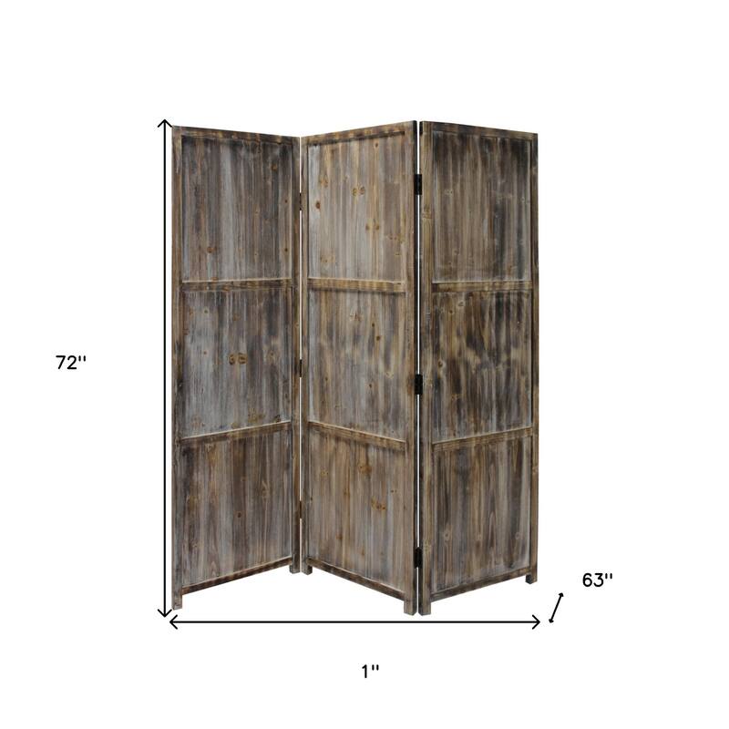 HomeRoots 72" Brown Wood Folding Three Panel Screen Room Divider - 63' X '72' X '1