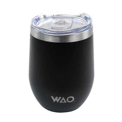 WAO 12 Ounce Thermal Wine Tumbler with Lid in Black