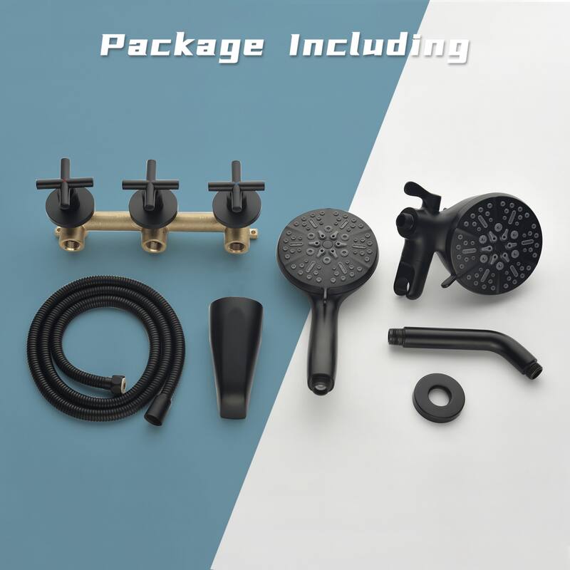 Modland 3-Handle Tub and Shower Faucet Set Dual Head 7-Spray Brass Valve Kit with Alloy Spout