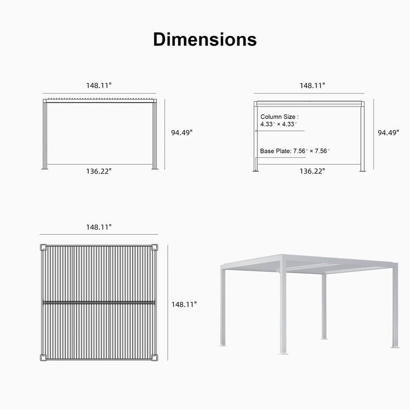 PURPLE LEAF Louvered Pergola Modern White Pergola with Adjustable Roof for Deck Backyard Garden