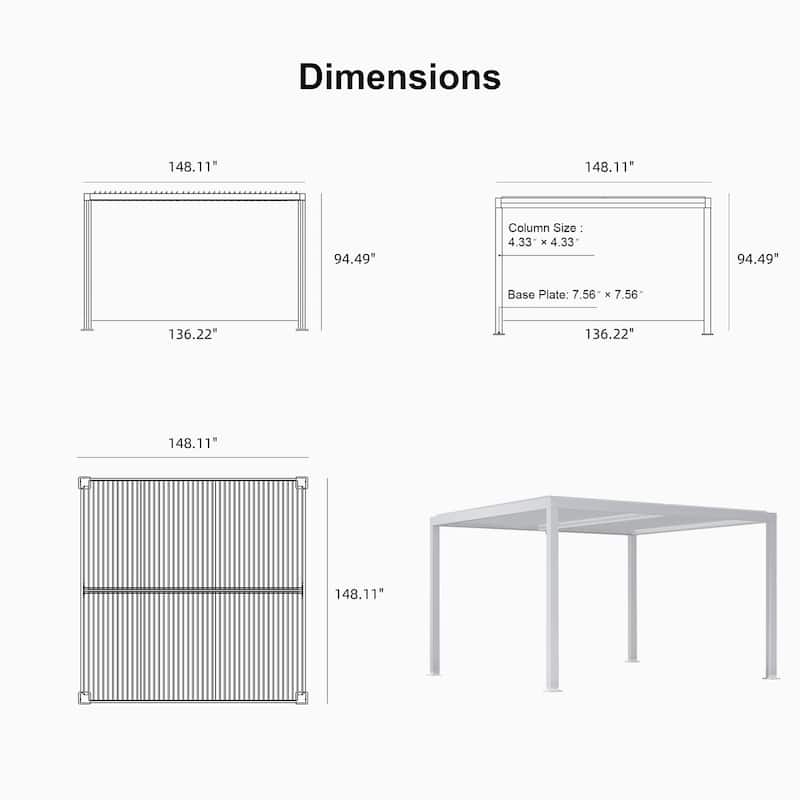 PURPLE LEAF Louvered Pergola with Solar Lights Hardtop Gazebo for Patio