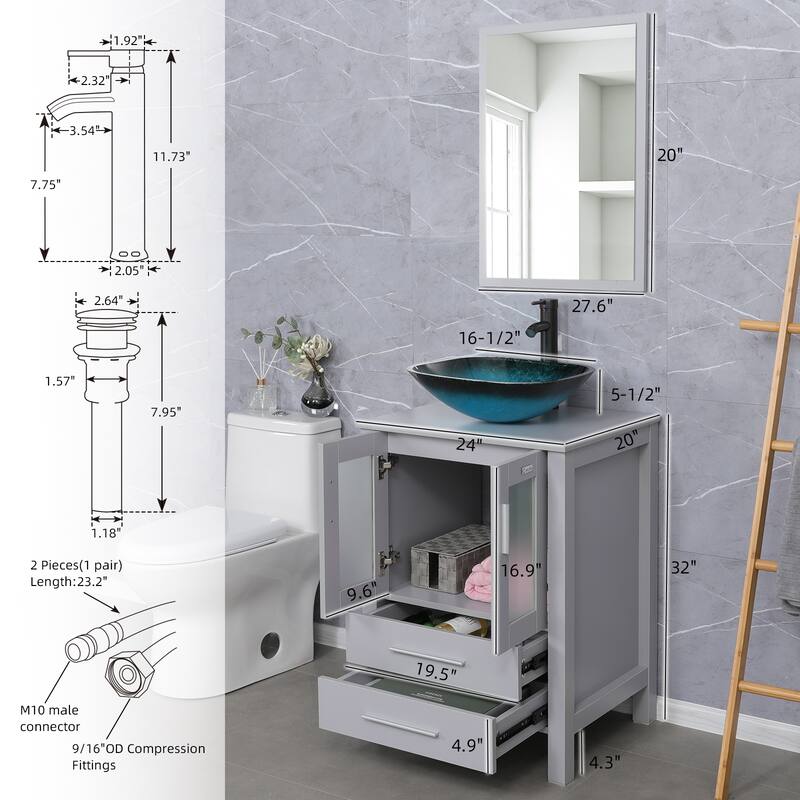 48" Bathroom Vanity Set Vessel Sink Mirror Faucet W/ Small Cabinet Combo
