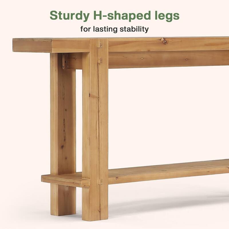 63" Long Farmhouse 2-Tier Solid Wood Console Table for Entryway, Living Room, Hallway, Easy Assembly