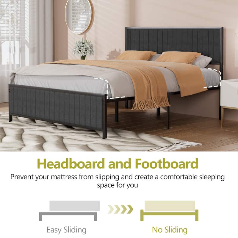 Javlergo Bed Frames with Upholstered Tufted Headboard and Footboard Heavy Duty Steel Slats Platform No Box Spring Needed