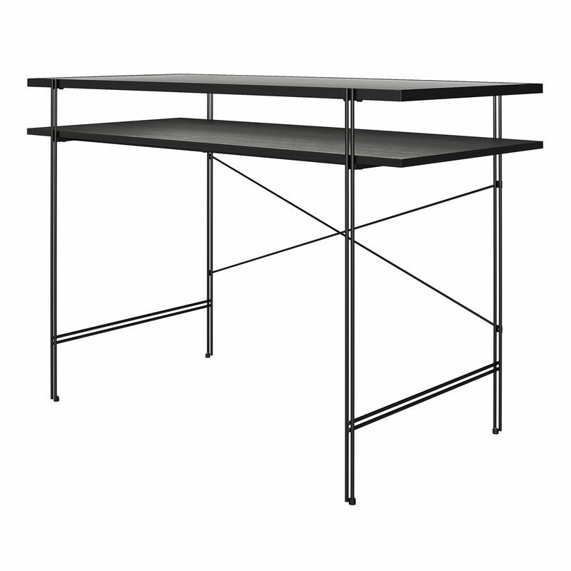 Roomfitters Vance Computer Desk with Fluted Glass Top and Open Shelving, Laminated Wood, Black