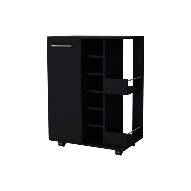 Tennessee Bar Cart, One Cabinet With Division, Six Cubbies For liquor, Two Shelves