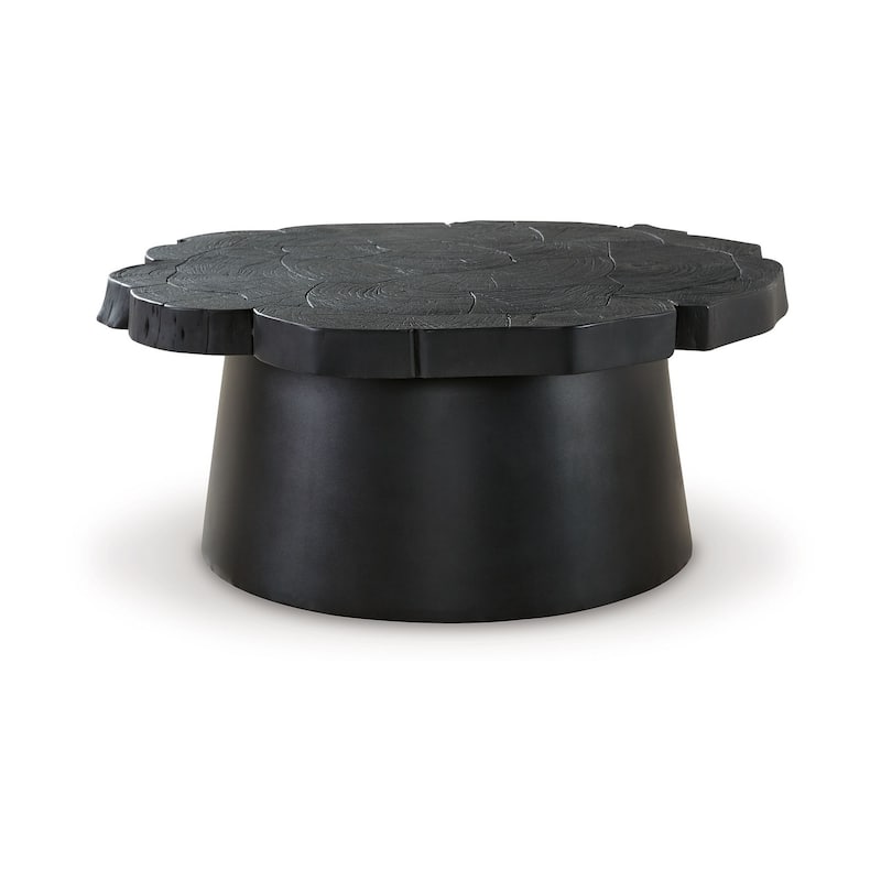 Wim Coffee Table, Live Edge Black Acacia Wood, Metal, Round 42 Inch