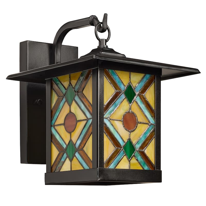 River of Goods Multicolor Stained Glass and Black 1-Light Outdoor Lantern Wall Sconce - 10.75" x 9" x 11.75"