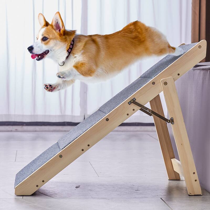 2-in-1 Natural Wooden Foldable Pet Stairs and Ramps Ideal for Small to Large Pets