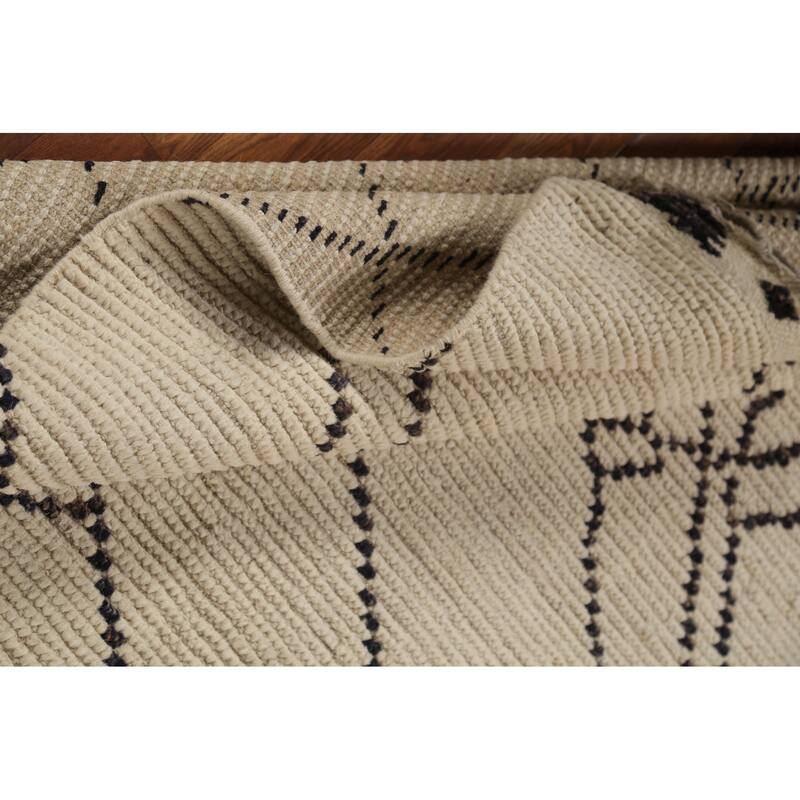 Ivory Striped Moroccan Oriental Rug Hand-Knotted Wool Carpet - 3'11"x 6'8"