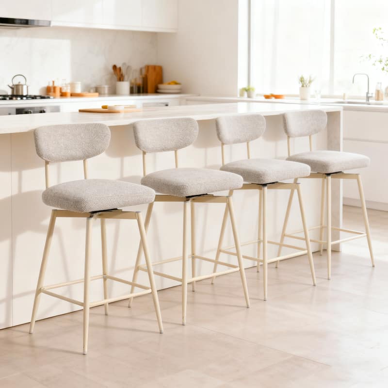 Modern Nearly 26" H Swivel Faux Leather Counter Height Bar Stools - Set of 4 - Cream