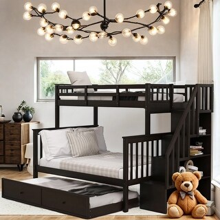 Stairway Twin-Over-Full Bunk Bed with Twin Size Trundle, Storage and Guard Rail for Bedroom, Dorm
