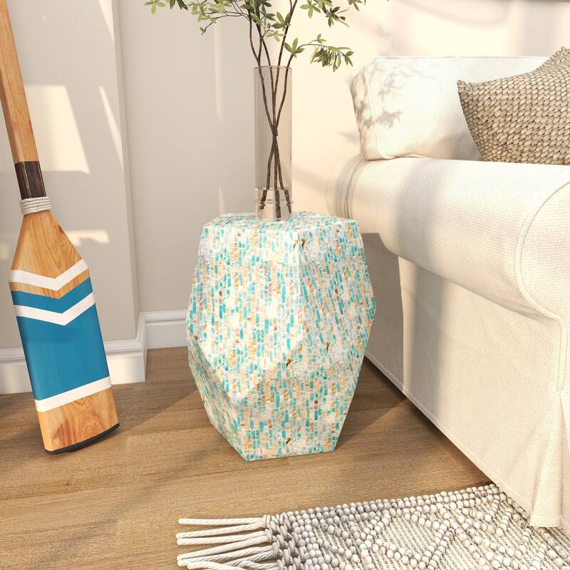 Mother of Pearl Shell Handmade Accent Table - Cream or Multi Colored