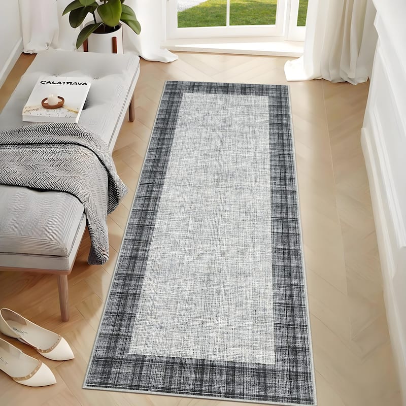 Garvee Linen Border Living Room Area Rug