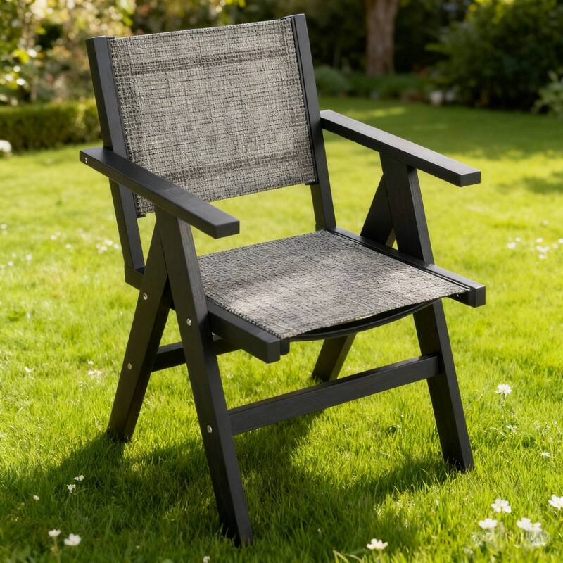 Rossetta Outdoor All-Season Woven Checkered Design Weather-Resistant Chair - Charcoal Grey