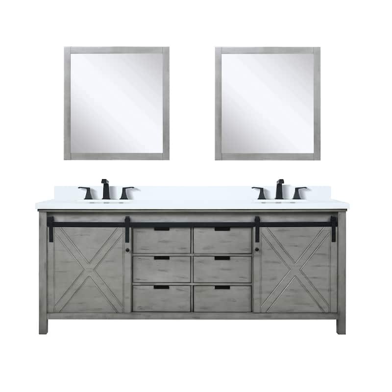 Marsyas 80 in W x 22 in D Brown Double Bath Vanity, Cultured Marble Countertop, Faucet Set and 30 in Mirrors