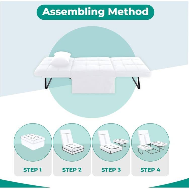 Sleeper Chair Bed, 4 In 1 Multi-Function Convertible Ottoman Bed, Breathable Linen Bed Chair, Convertible Sofa Bed