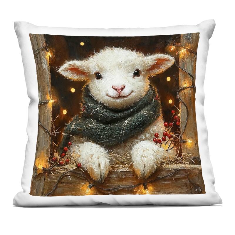 Stupell Festive Lamb with Holiday Lights Decorative Printed Throw Pillow Design by Riley B - Accent - Polyester - Brown - Single