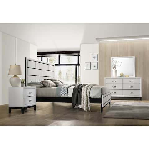 Roundhill Furniture Stout Contemporary Panel Bedroom Set in White Finish with Panel Bed, Dresser, Mirror, Night Stand