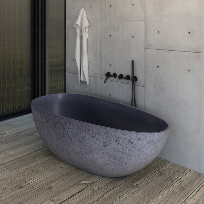 65 in.W Solid Surface Freestanding Flatbottom Soaking Bathtub - 65" x 33" - 65" x 33" - Cement Grey