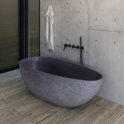 65 in.W Solid Surface Freestanding Flatbottom Soaking Bathtub - 65" x 33"