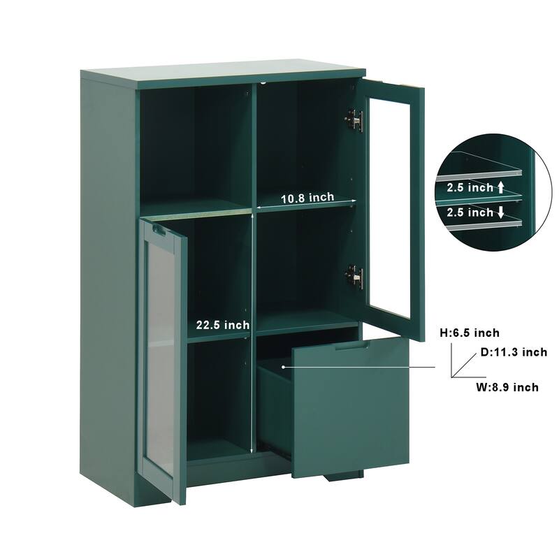 Wooden Floor Cabinet with 2 Glass Doors and 2 Storage Space
