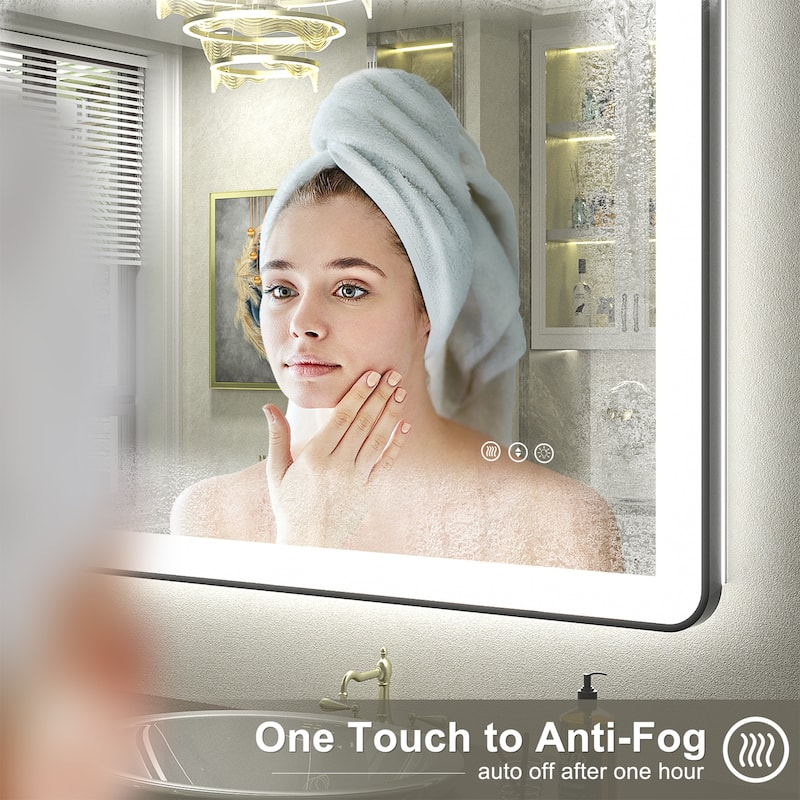 KIOTEE Rectangular Framed Front & Back LED Lighted Anti-Fog Tempered Glass Bathroom Vanity Mirror with ETL and 3-Year Warranty