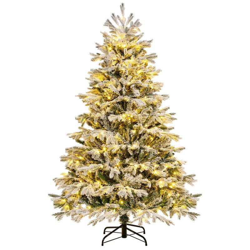 Costway 4.5 FT/6FT/7FT Pre-Lit Christmas Tree Snow Flocked Hinged Xmas