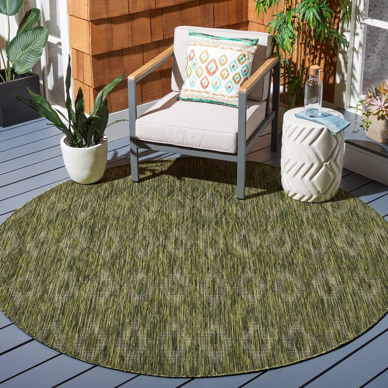 SAFAVIEH Courtyard Marolyn Indoor/ Outdoor Waterproof Patio Backyard Rug - 6'7" x 6'7" Round - Olive
