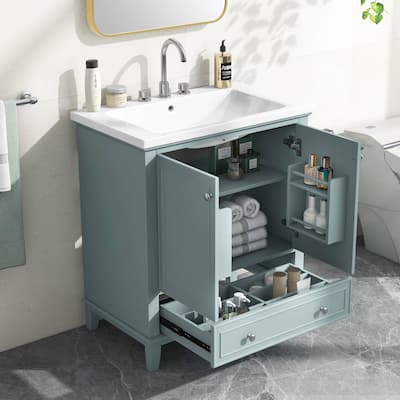 30" Modern Bathroom Vanity with Sink Option, Multi-functional Bathroom Storage Cabinet with 2 Doors and A Large Drawer