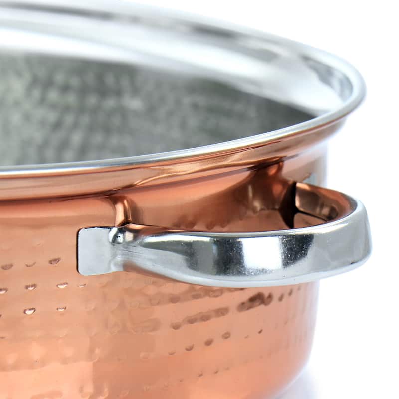 Gibson Home Radiance 17.5 Inch Stainless Steel Copper Plated Oval Roaster with Lid and Roasting Rack