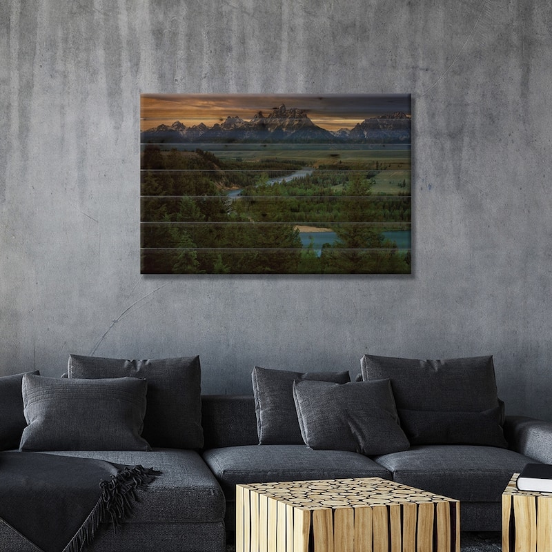 Teton Range At Snake River Overlook, Grand Teton National Park, Wyoming Print On Wood by Tim Fitzharris - Multi-Color