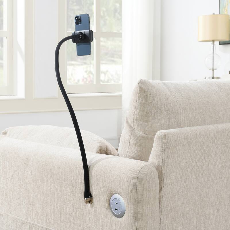 L-Shaped Chenille Sectional Sofa with Storage Ottoman, Lounge Sofa with Adjustable Phone Holder, Side Pockets & USB Charger Port