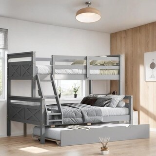 Luxury Twin over Full Bunk Bed with Ladder, Twin Size Trundle, Safety Guardrail, Sturdy Construction & Versatile Usage